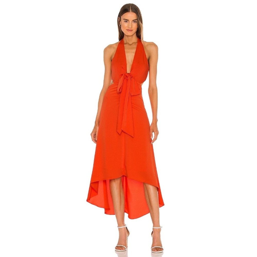 BCBGMAXAZRIA Tie Front Midi Dress in Cherry Tomato 6